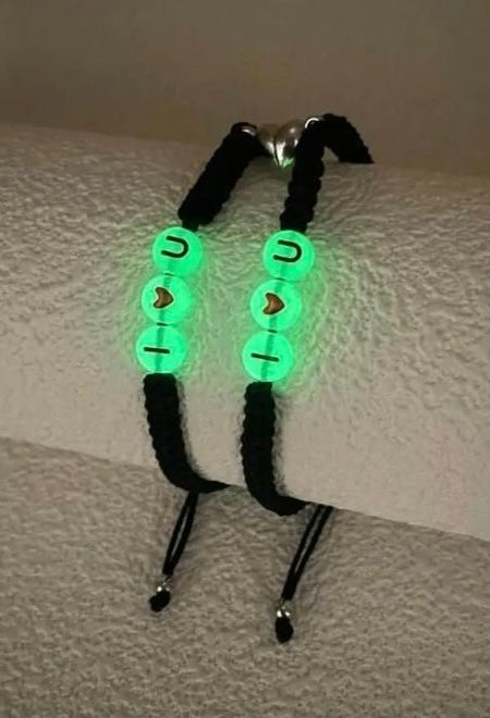 2pcs Couple Glow In The Dark Bead Decor Bracelet Men & Women